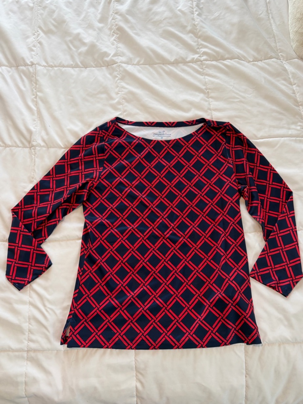 Vineyard Vines Navy and Red Geometric Long Sleeve Shell